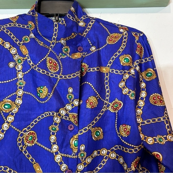 Laura Jayne Collection Polyester Vintage 80s Blouse Chains cache Jewels jacket 6 - Picture 2 of 5